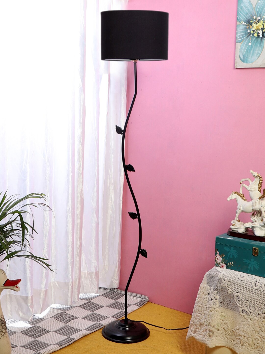 

Devansh Black Textured Cotton Shade Floor Lamp