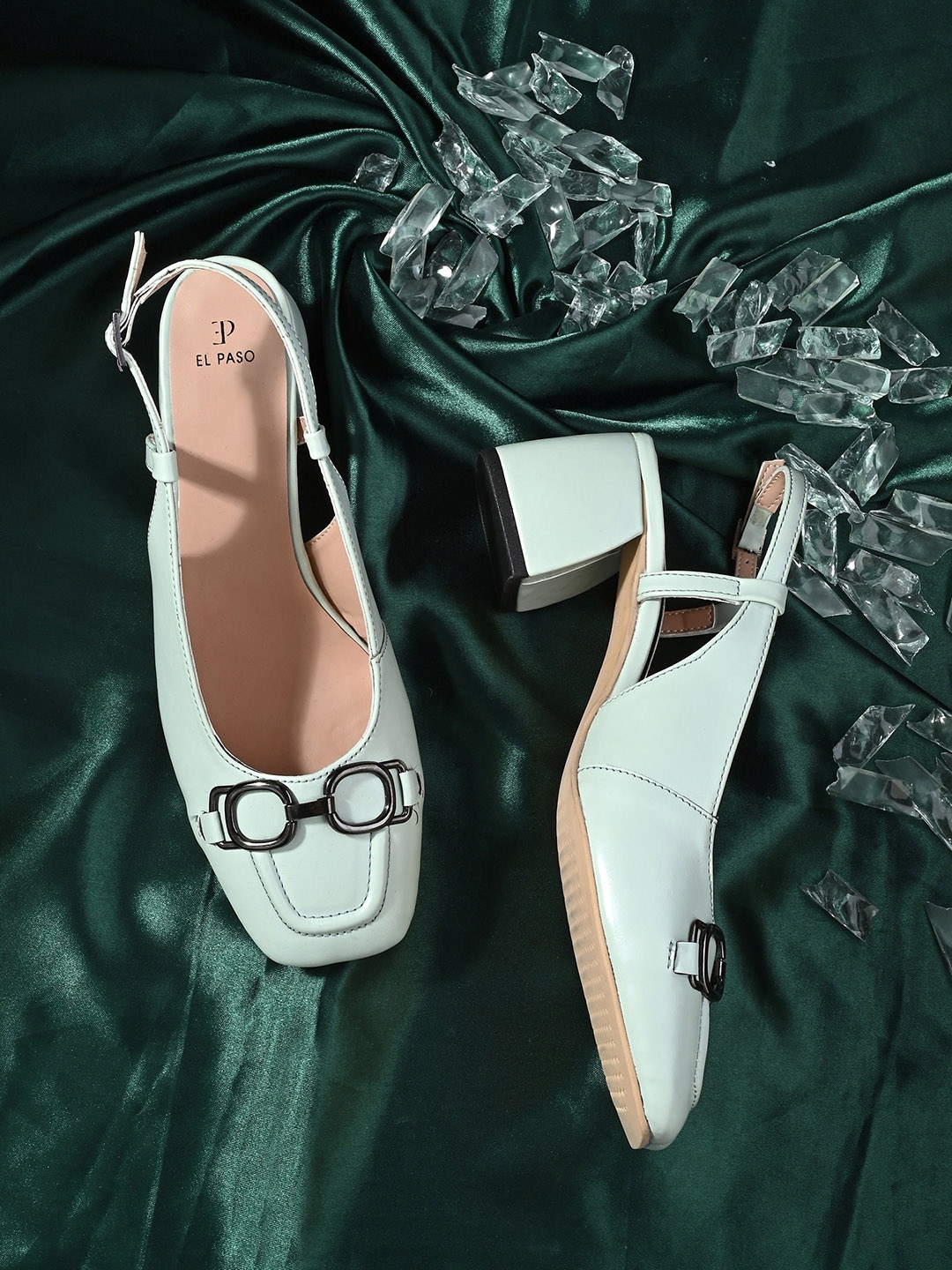 

El Paso Buckled Square Toe Block Heel Mules, Sea green