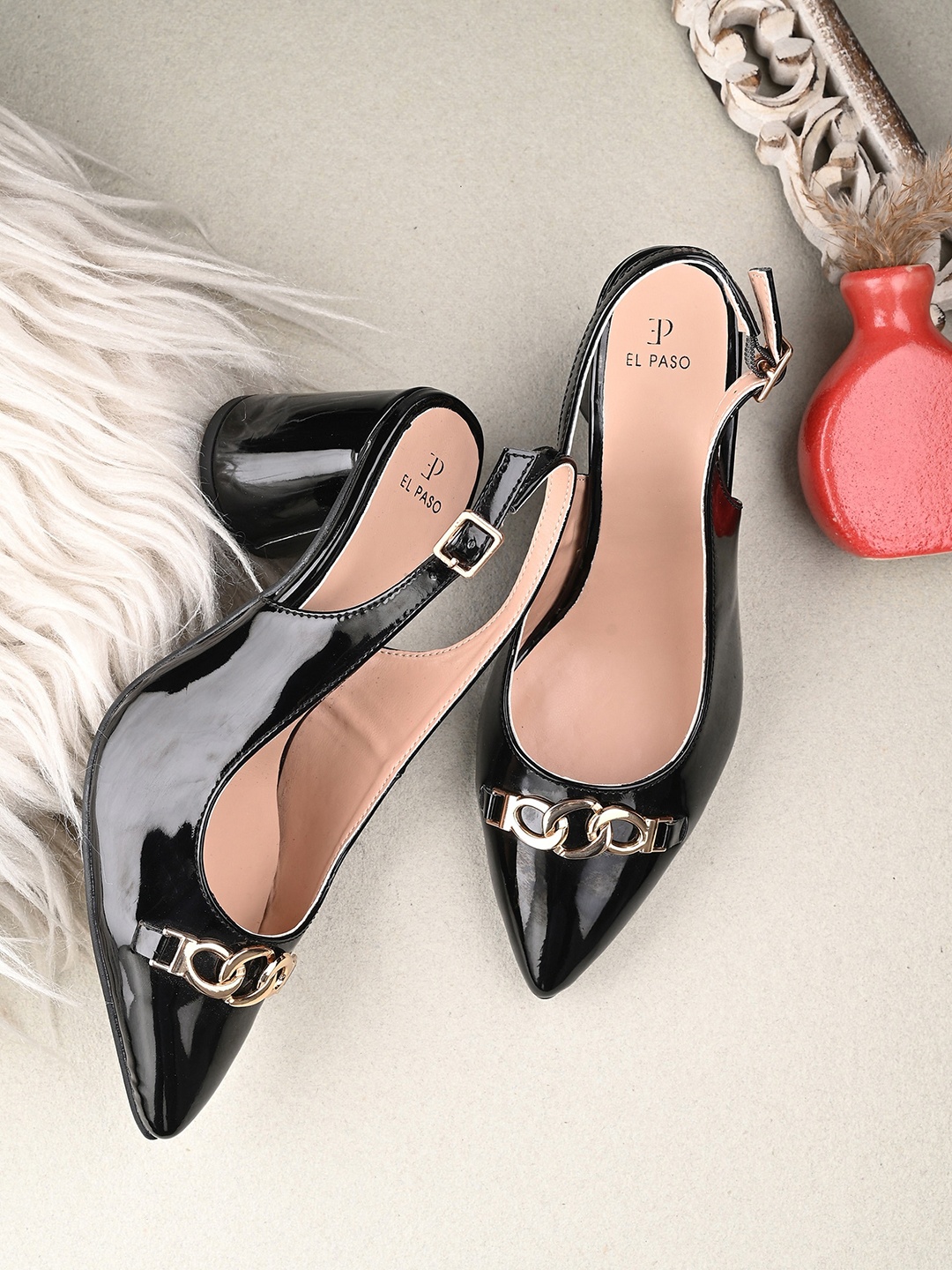 

El Paso Pointed Toe Embellished Block Mules With Backstrap, Black