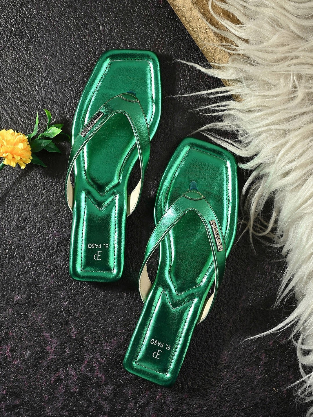 

El Paso Slip On Open Toe Flats, Green