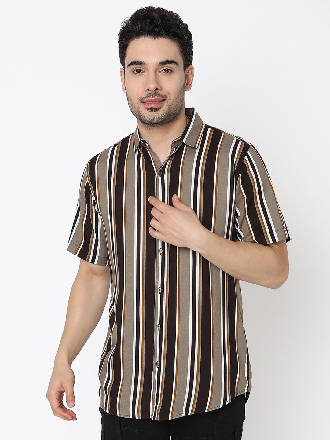

7Shores Classic Striped Casual Shirt, Taupe