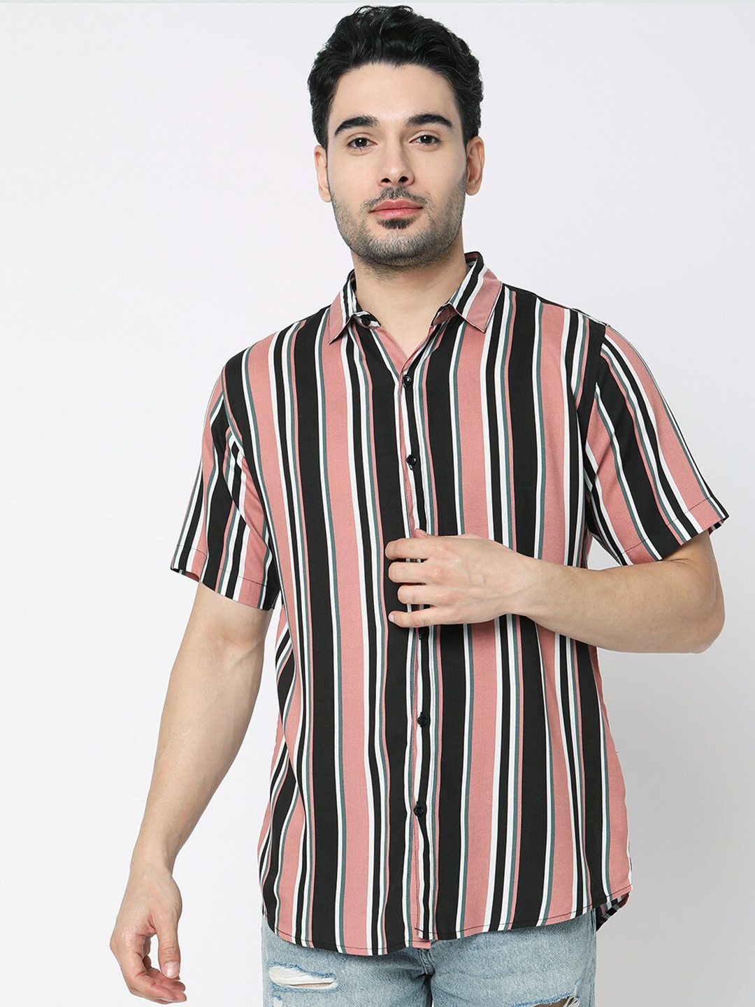 

7Shores Classic Striped Casual Shirt, Coffee brown