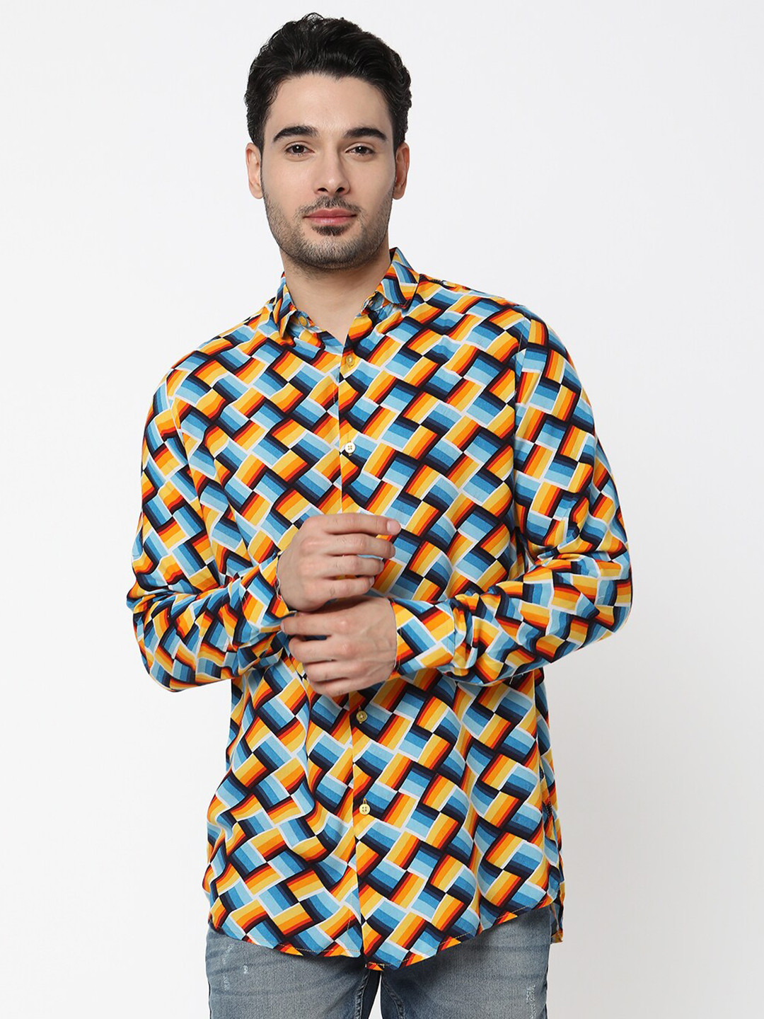 

7Shores Classic Geometric Printed Casual Shirt, Blue