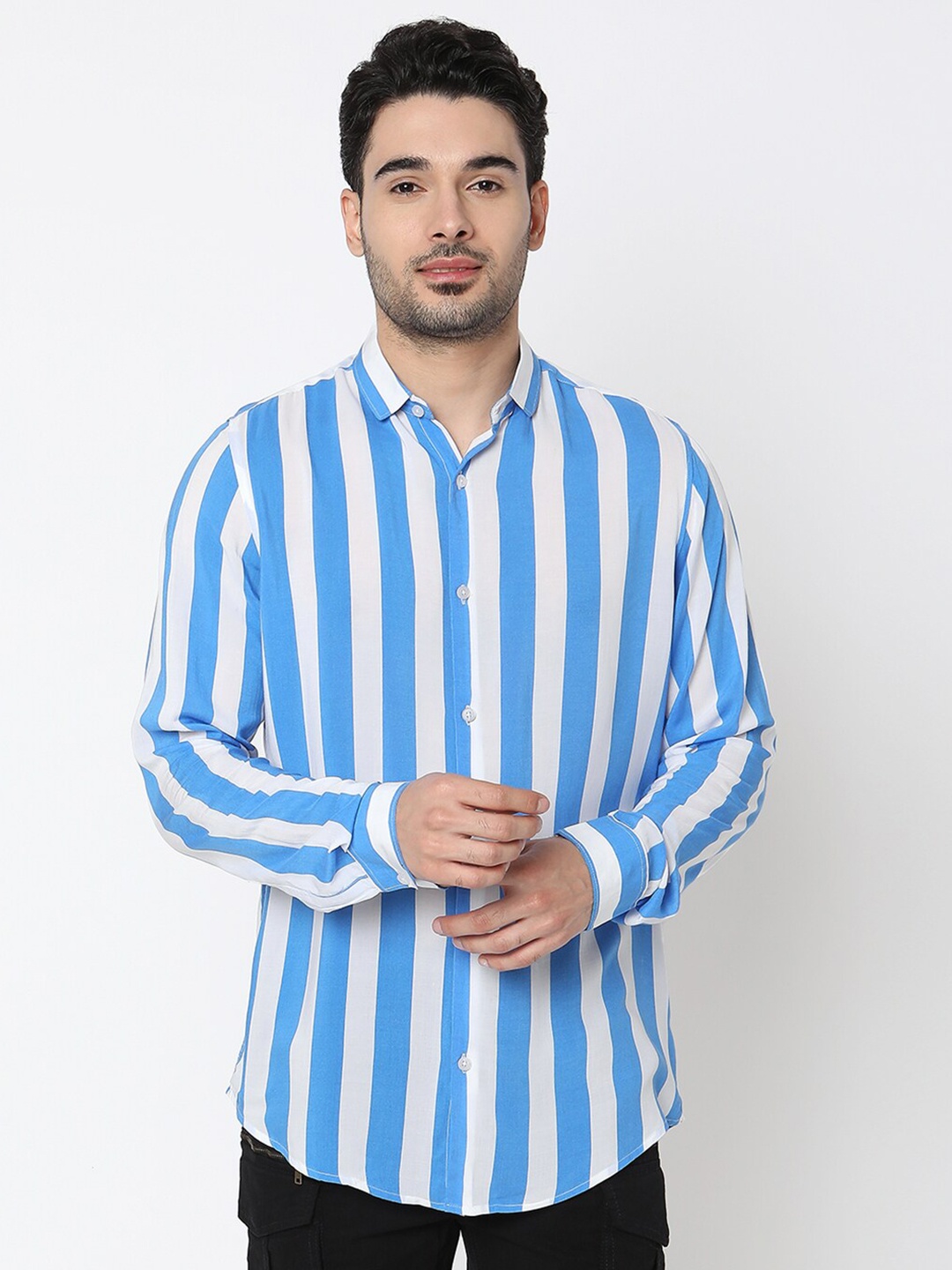 

7Shores Classic Opaque Striped Casual Shirt, Blue