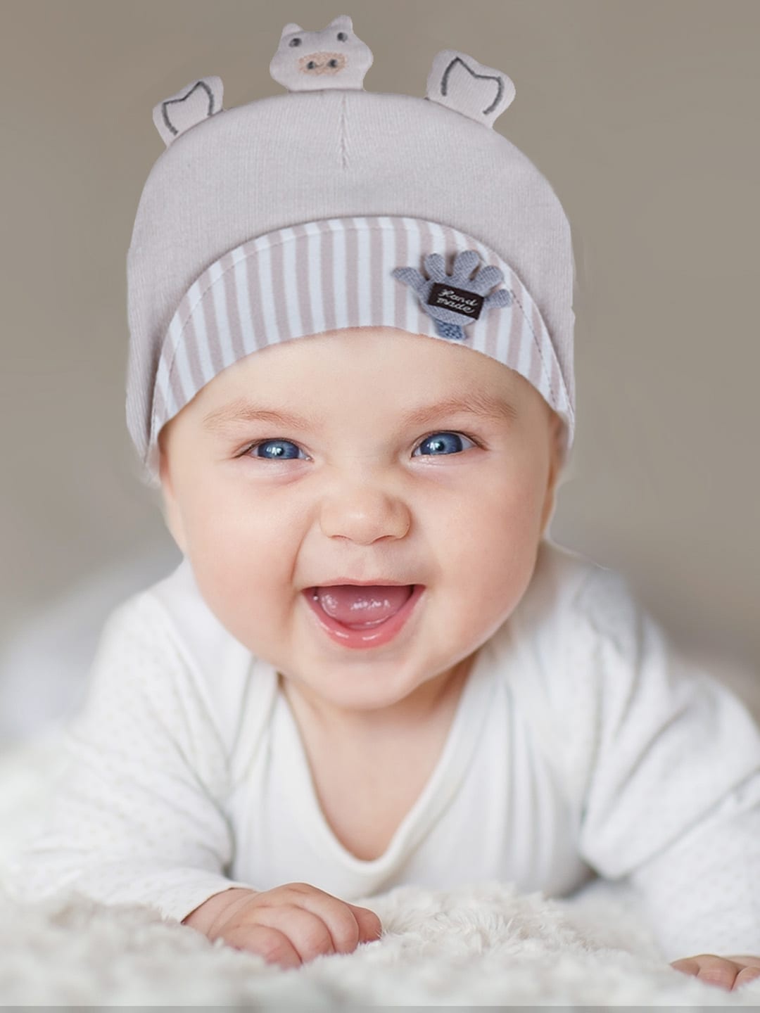 

Baby Moo Infant Kids Self Design Pure Cotton Beanie Cap, Beige