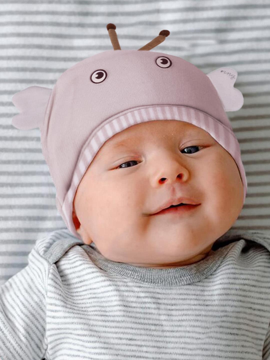 

Baby Moo Infants Kids Self-Design Cotton Beanie Cap, Pink