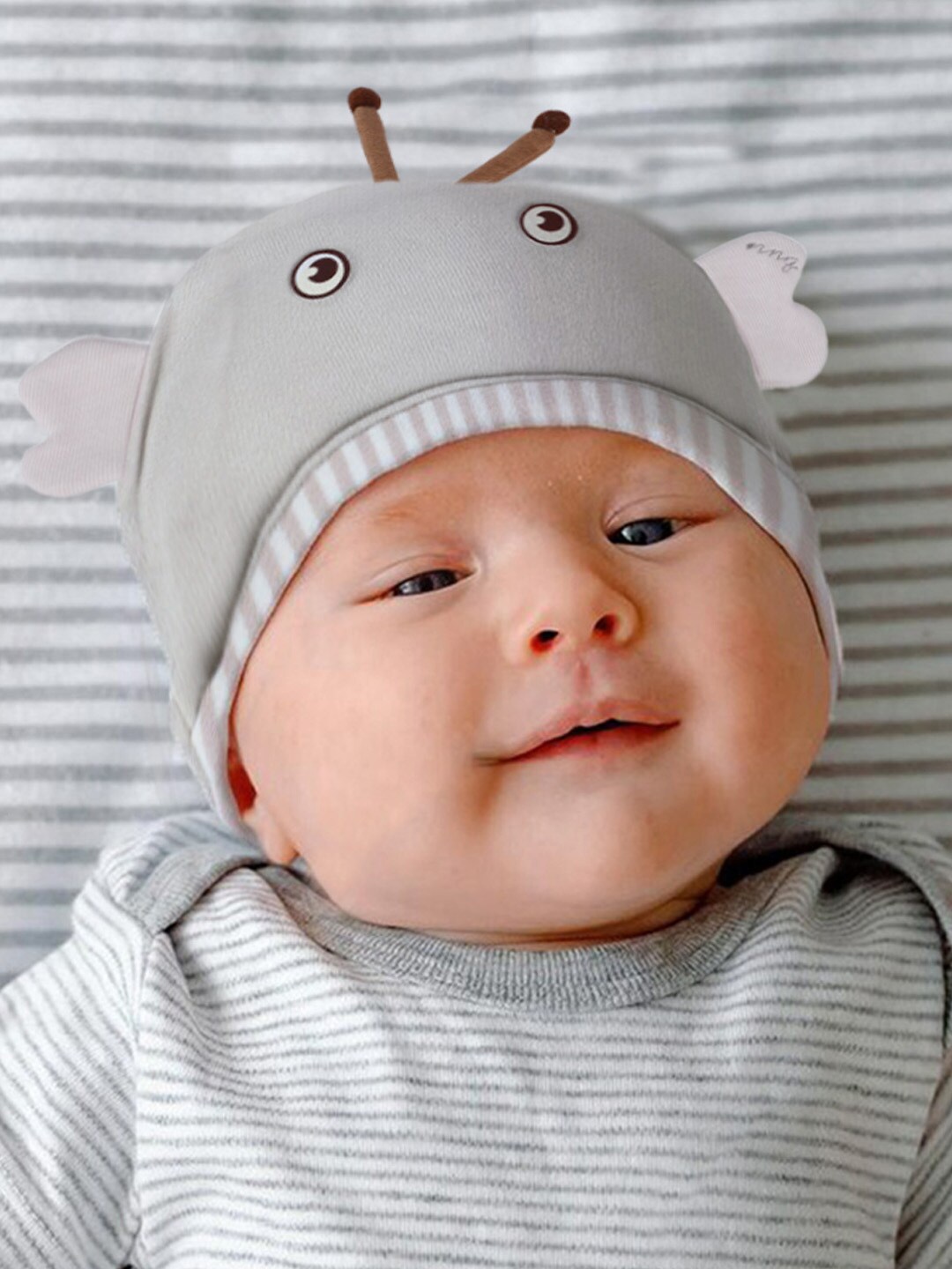 

Baby Moo Infants Kids Self-Design Cotton Beanie Cap, Grey