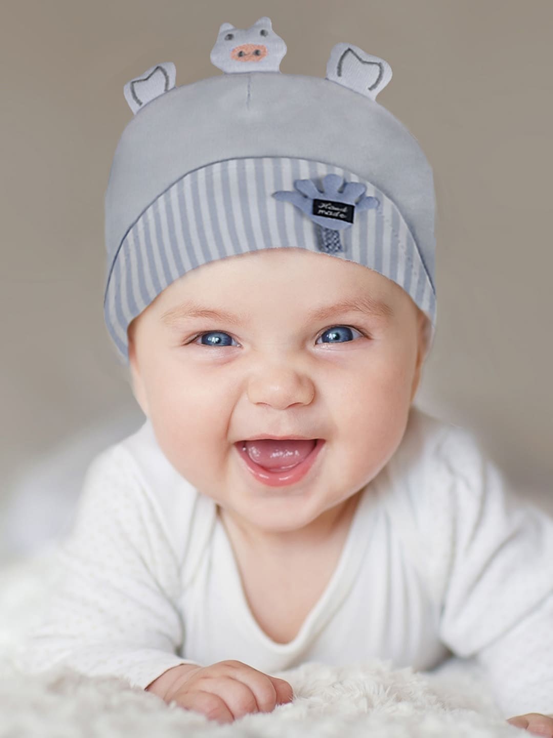

Baby Moo Infants Kids Self-Design Cotton Beanie Cap, Grey