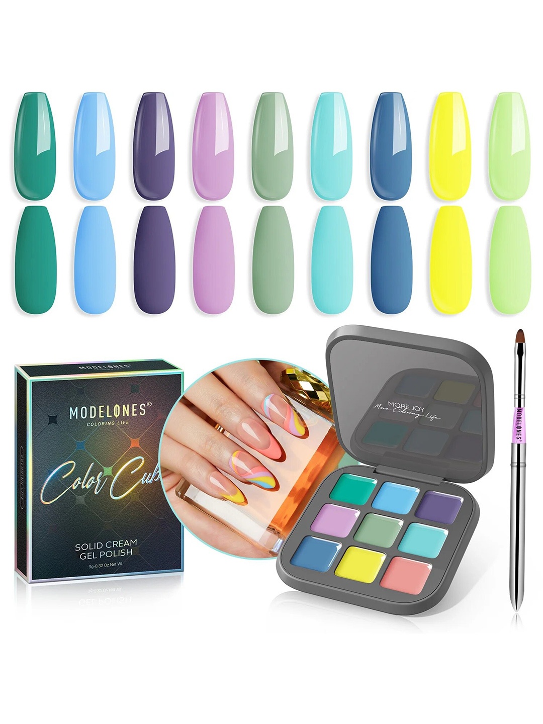 

Modelones Colour Cube 9 In 1 Gel Nail Polish Palette with Brush 9g - Lil Pony 57A, Green