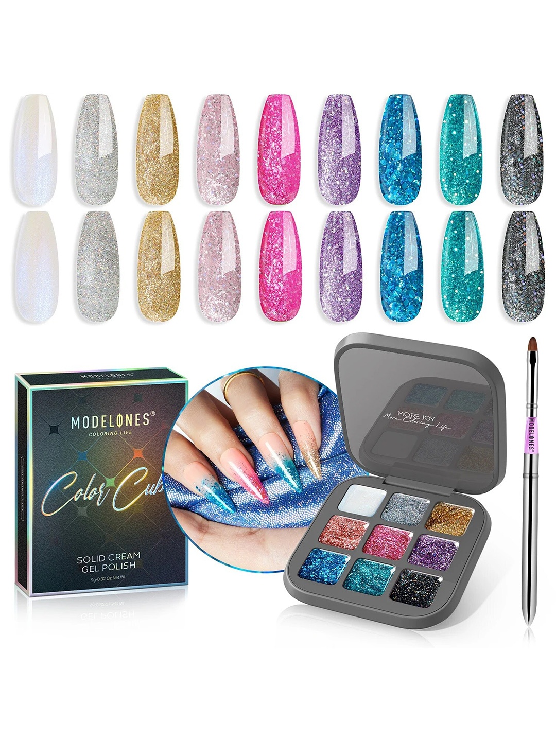 

Modelones Colour Cube 9 In 1 Gel Nail Polish Palette with Brush 9g - Like Confetti 59A, Pink