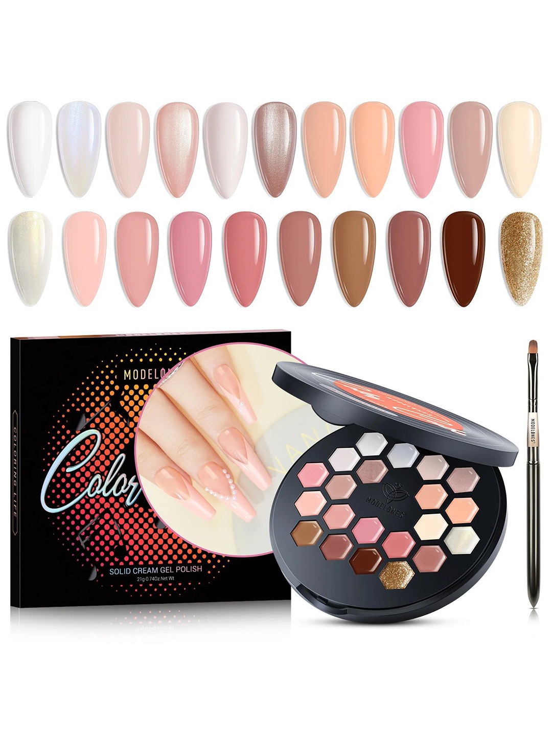 

Modelones Colour Cube 21 Colours Gel Nail Polish Palette with Brush 9g- Keep It Lowkey 65A, Pink