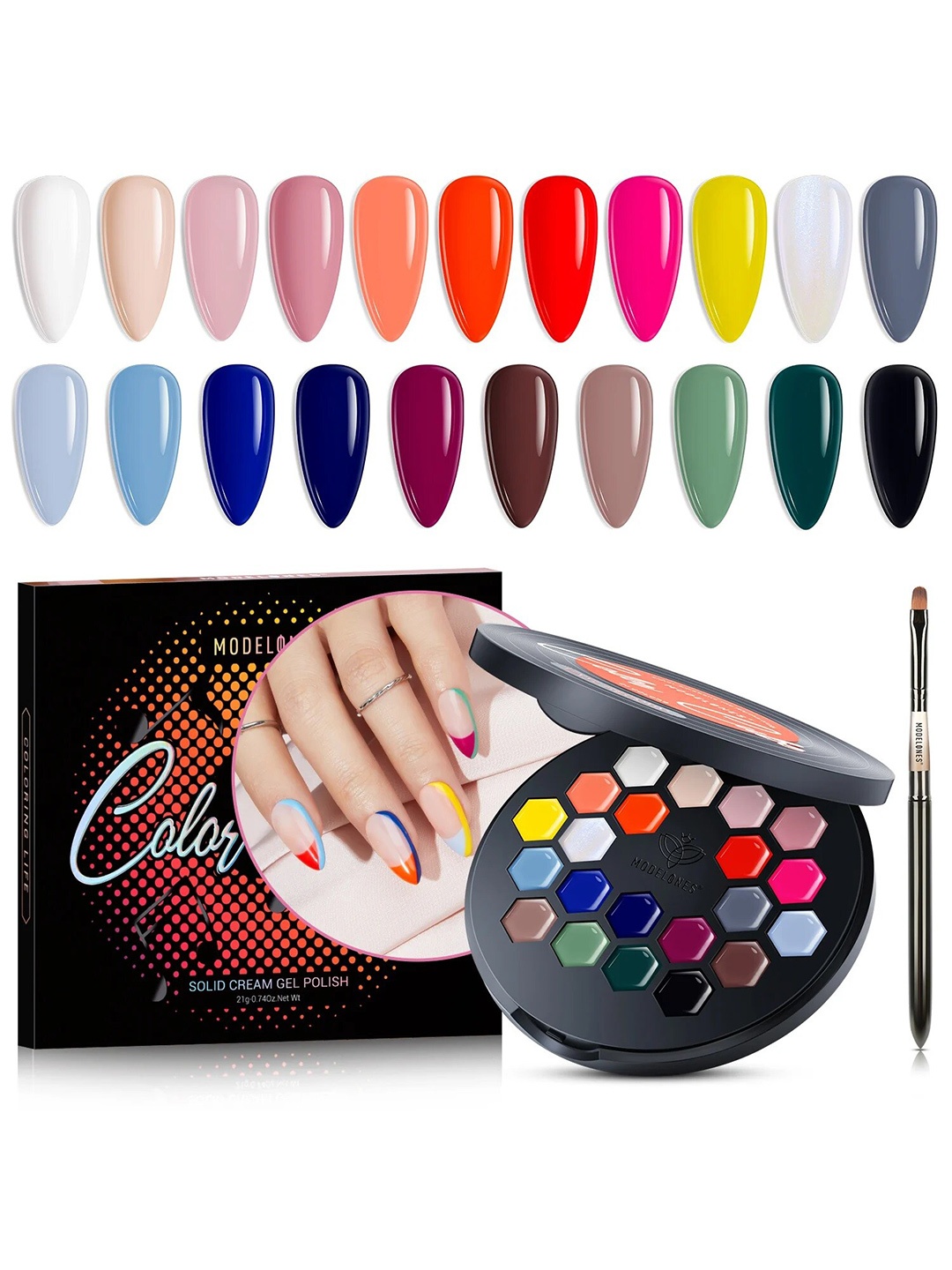 

Modelones Color Cube 21 Colors Nail Polish Palette with Brush 21g - Warm or Cool 64A, Multi