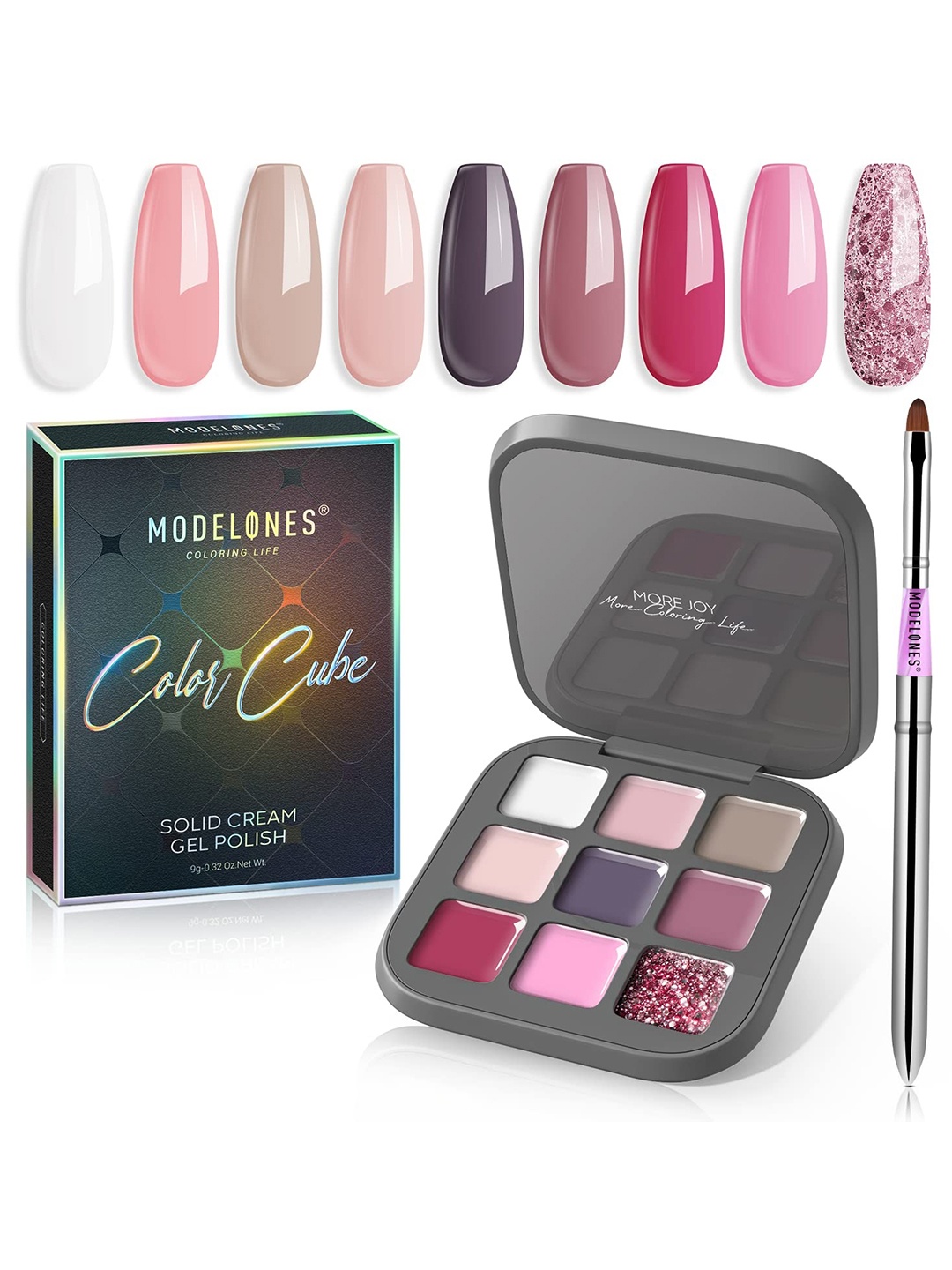 

Modelones Colour Cube 9 In 1 Gel Nail Polish Palette with Brush 9g - Friday Date 53A, Multi