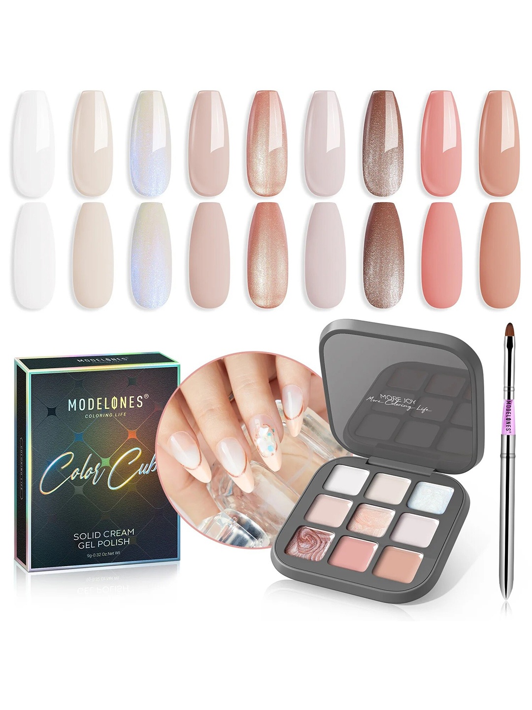 

Modelones Colour Cube 9 In 1 Gel Nail Polish Palette with Brush 9g - Champagne On Ice 55A, Multi