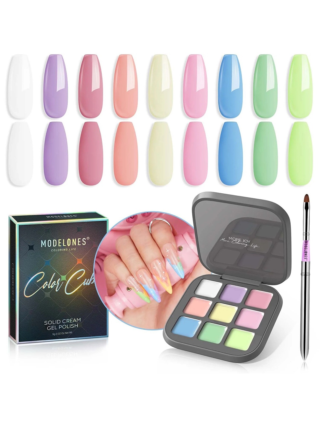 

Modelones Colour Cube 9 In 1 Gel Nail Polish Palette with Brush 9g - Floating Clouz 56A, Multi