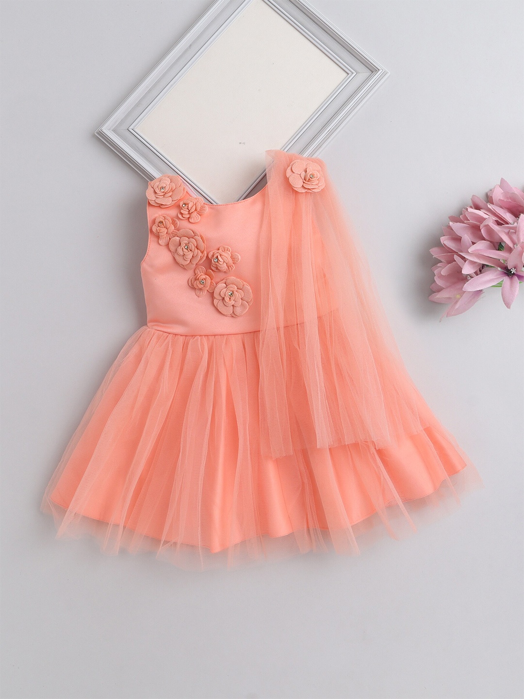 

The Magic Wand Girls Peach-Coloured Fit & Flare Dress