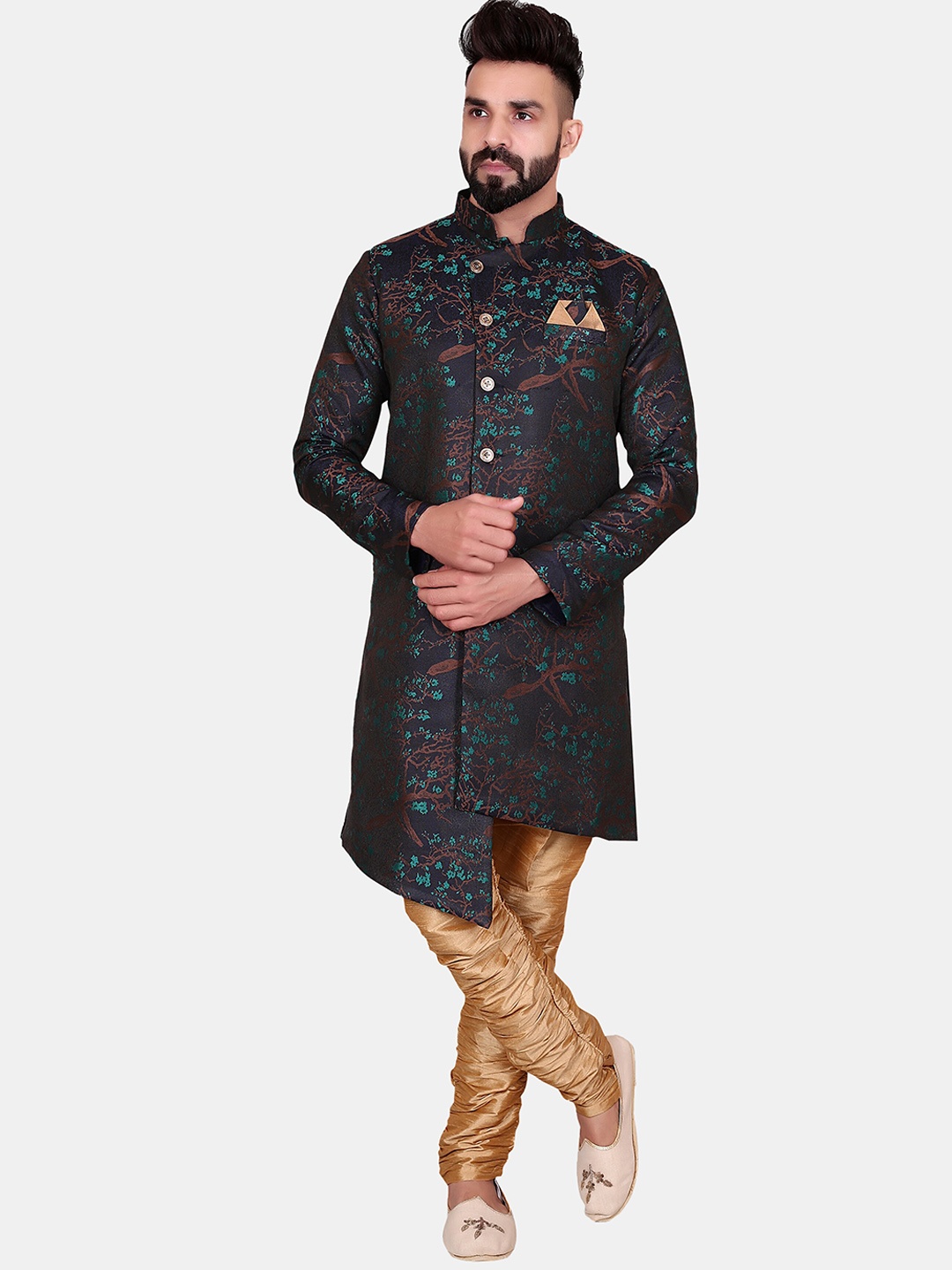 

Avaeta Abstract Printed Jacquard Sherwani Set, Green