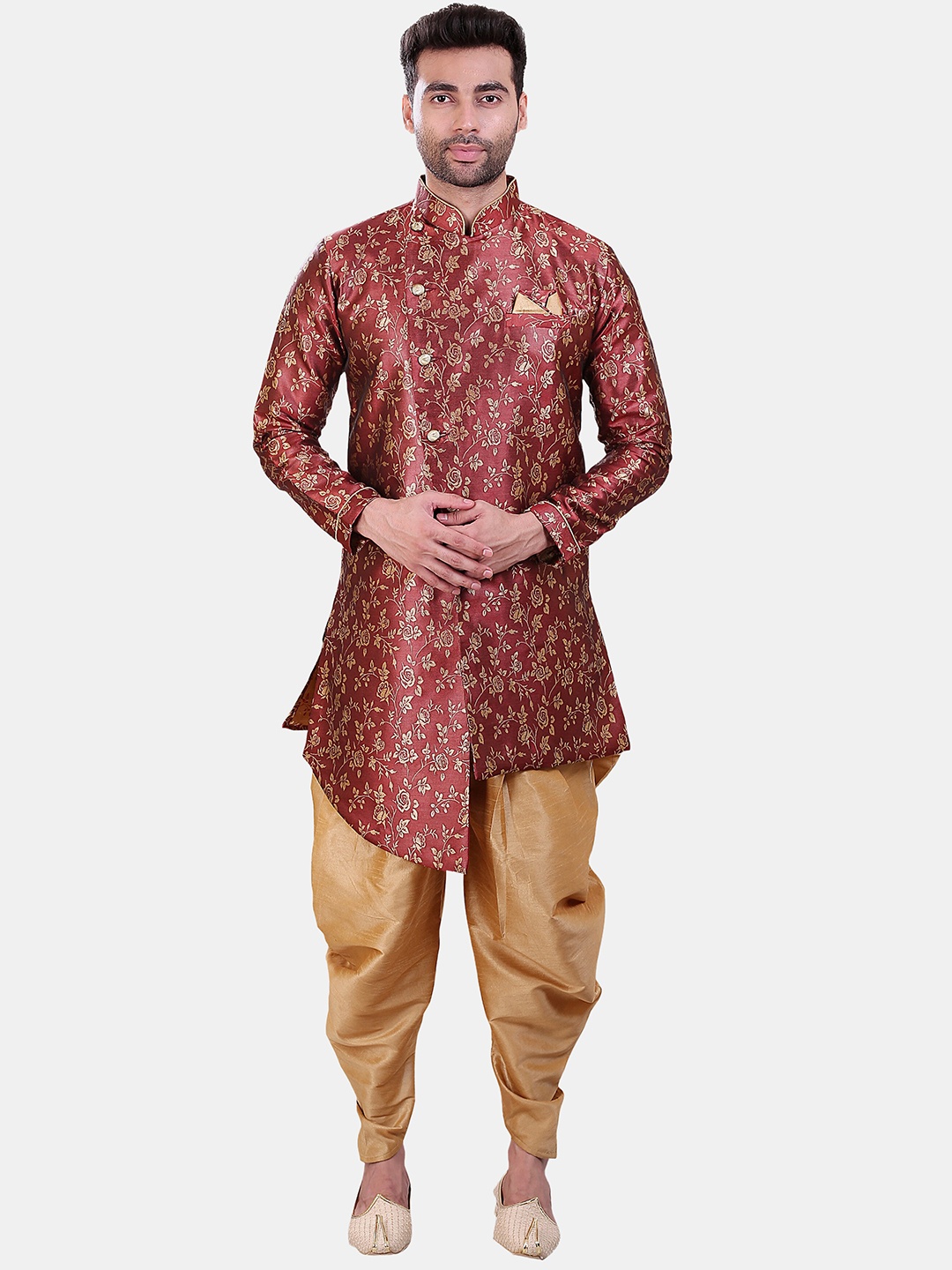 

Avaeta Floral Printed Jacquard Sherwani With Patiyala, Maroon