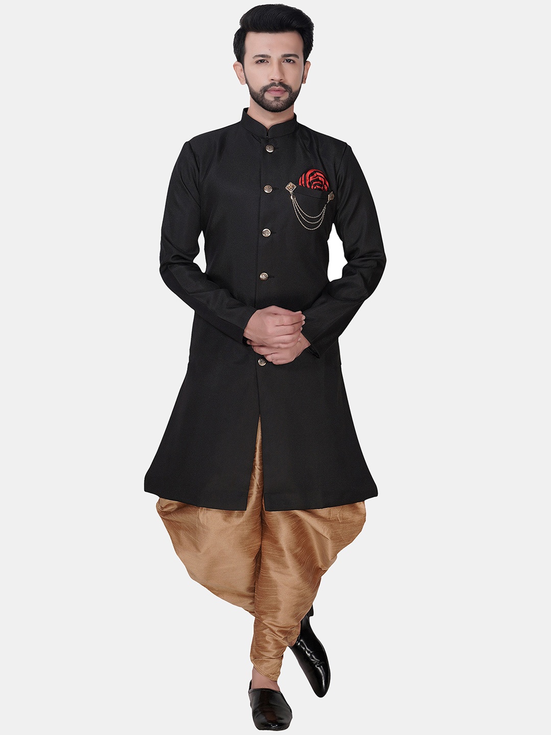 

Avaeta Self Design Sherwani Set, Black