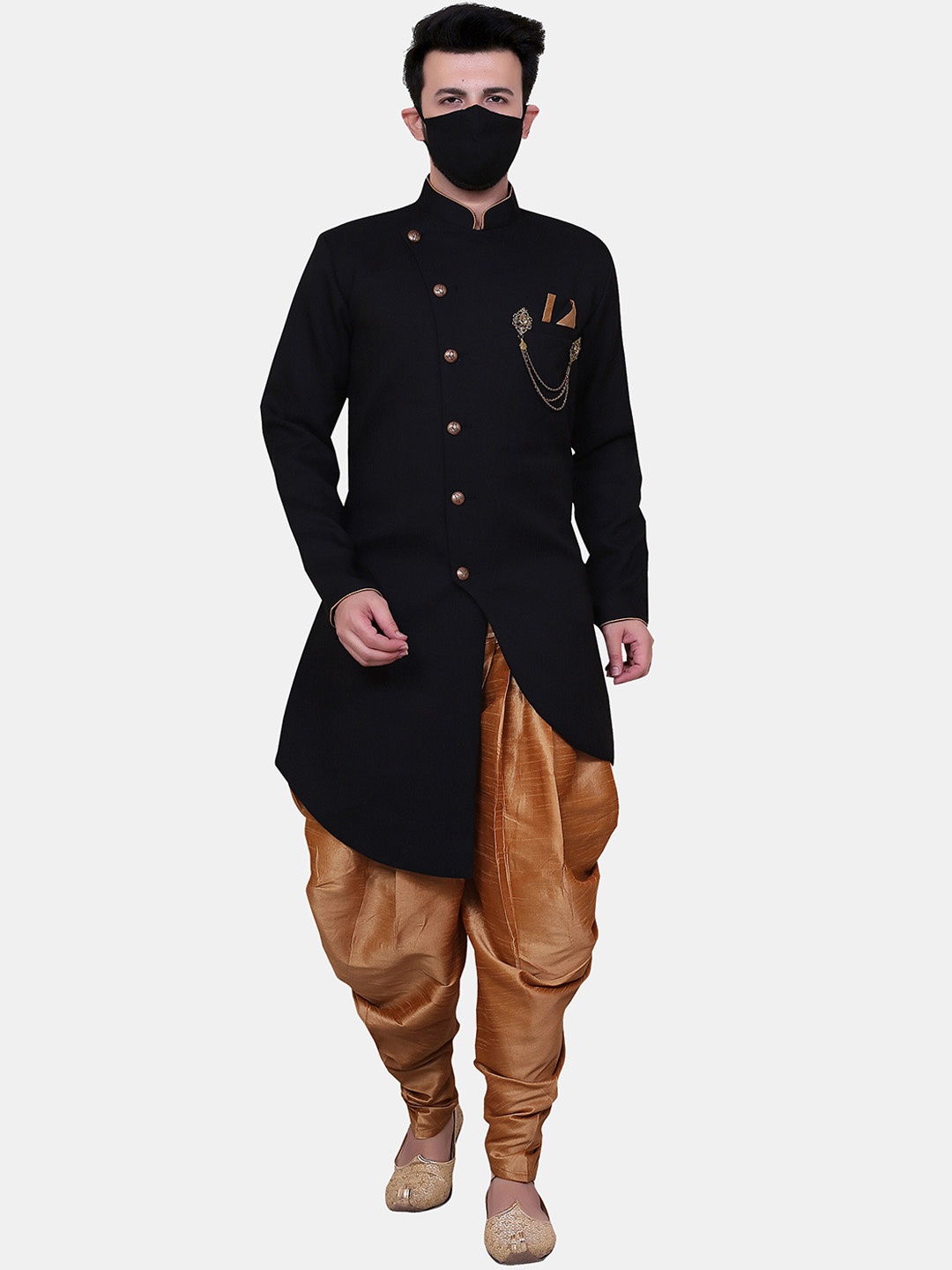 

Avaeta Asymmetric Sherwani With Patiyala Set, Black