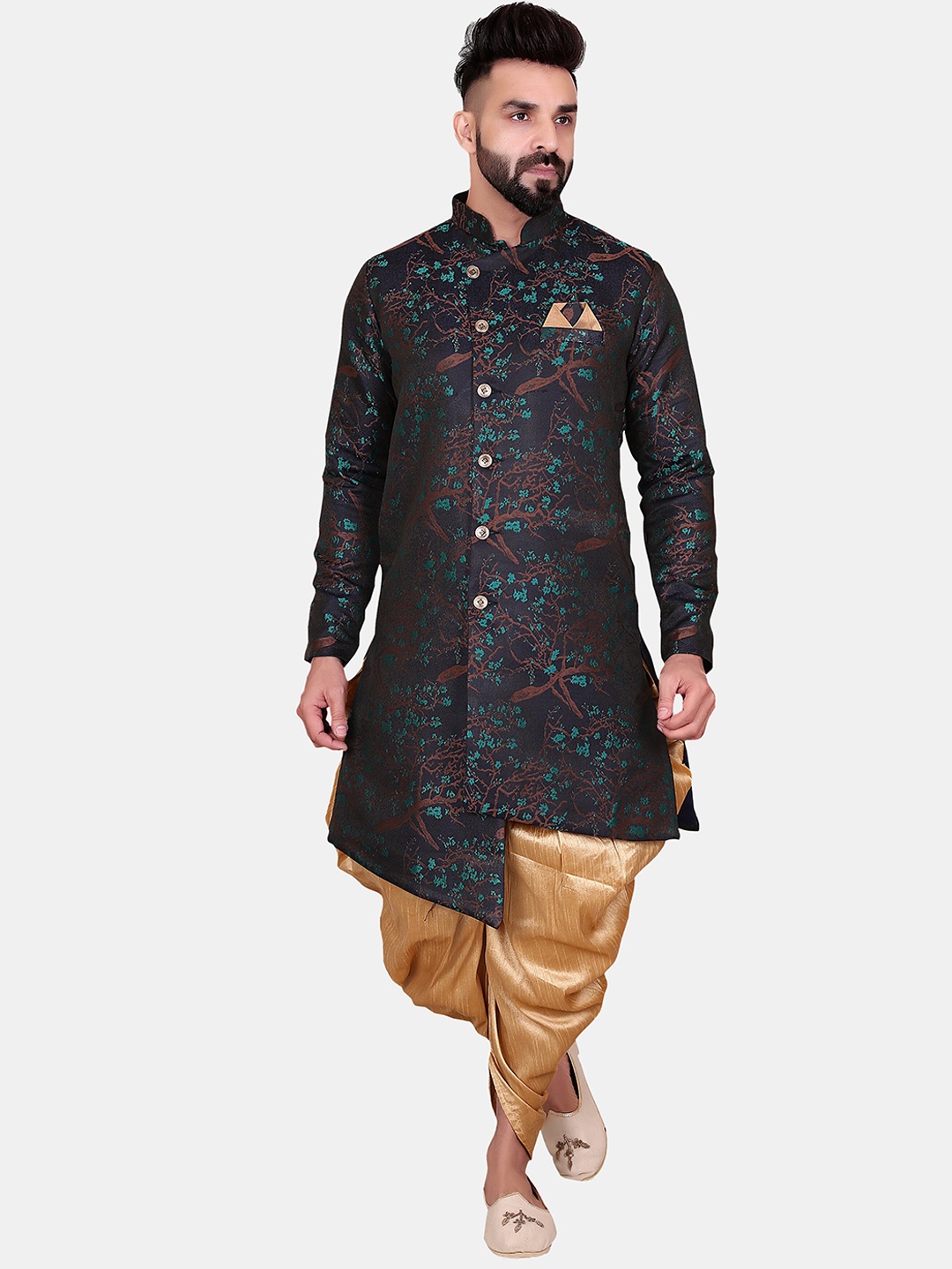 

Avaeta Floral Woven Design Sherwani Set, Green