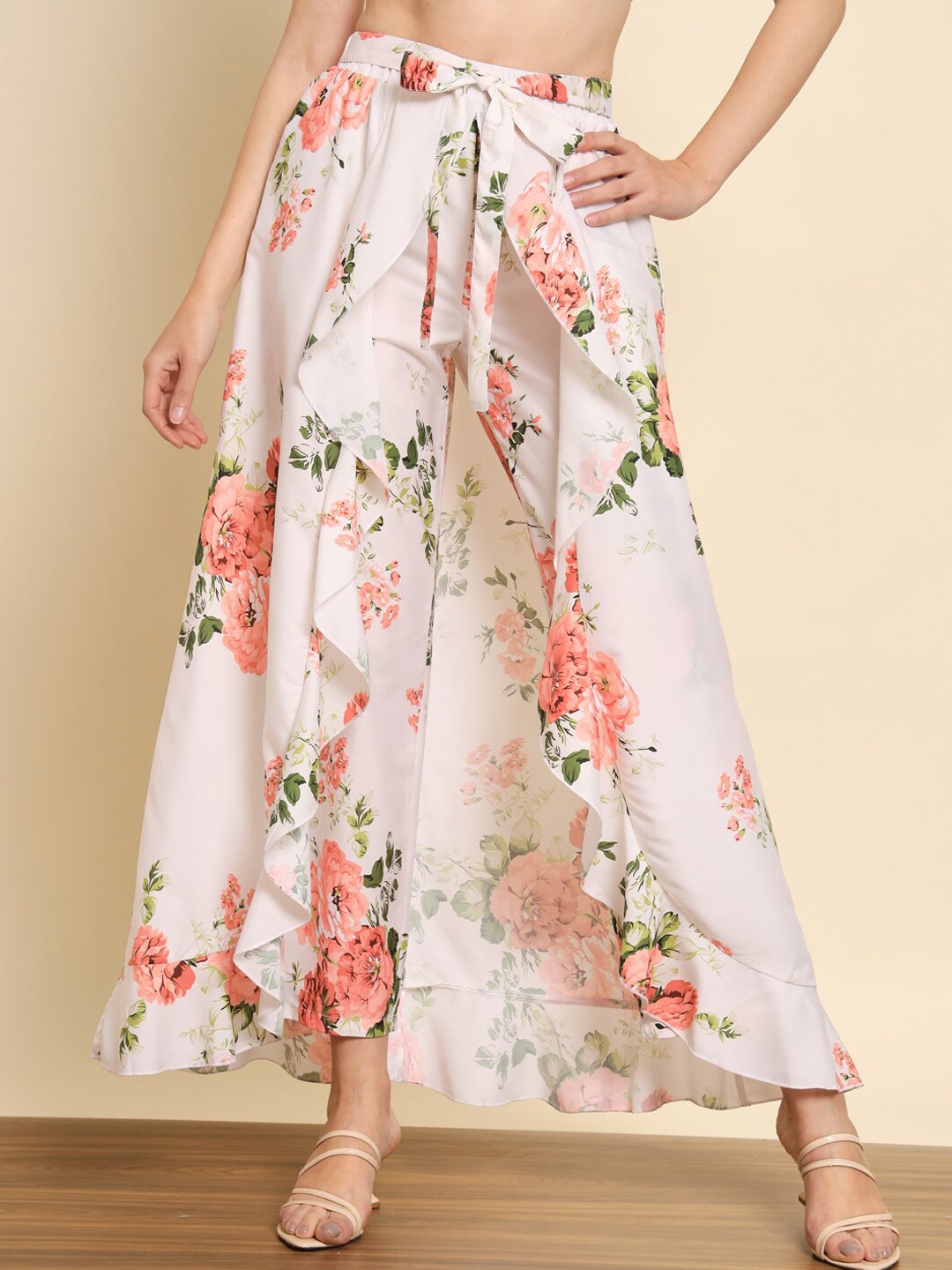 

BAESD Floral Printed Wrap Pure Cotton Maxi Skirt, White