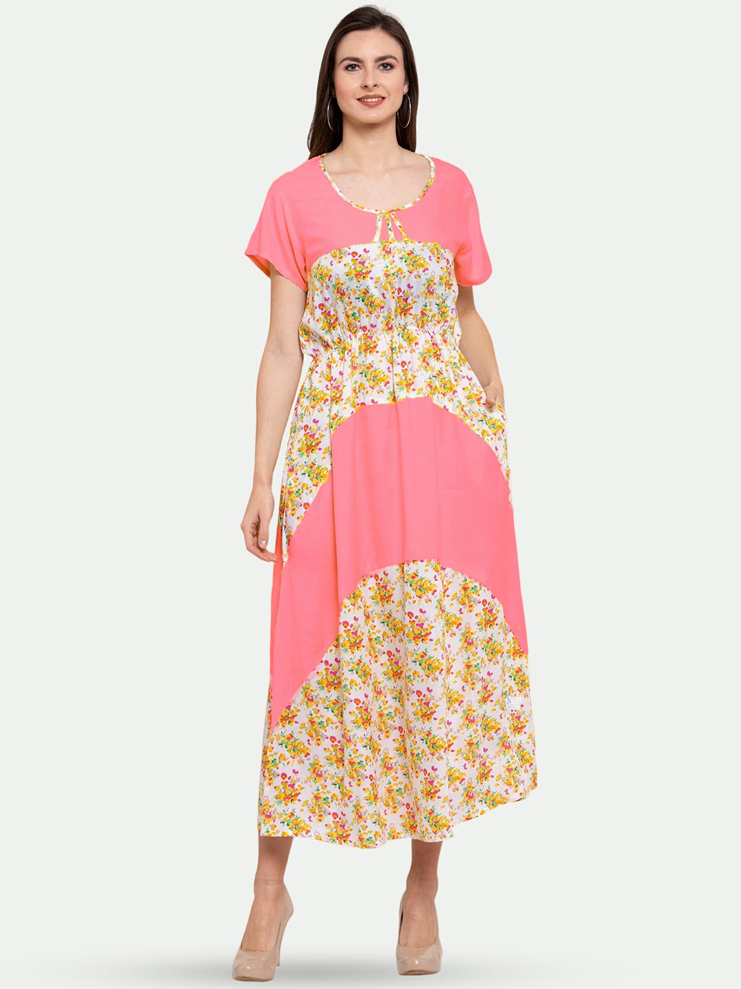 

PATRORNA Floral Printed Gathered Maxi Dress, Pink