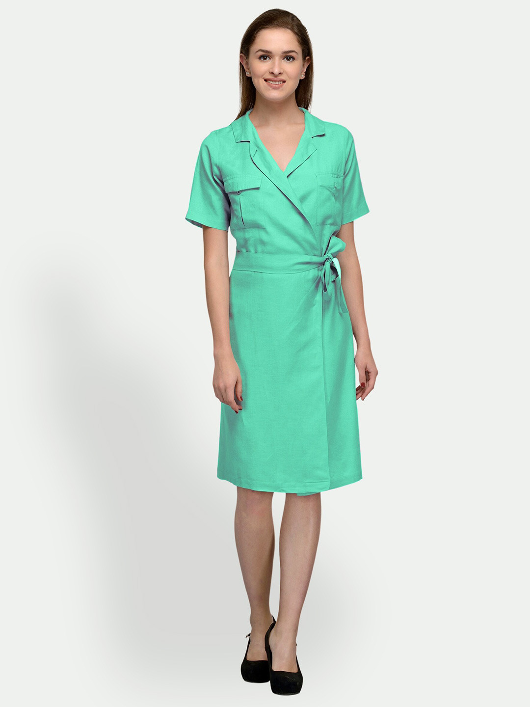 

PATRORNA Lapel Collar Wrap Dress, Teal