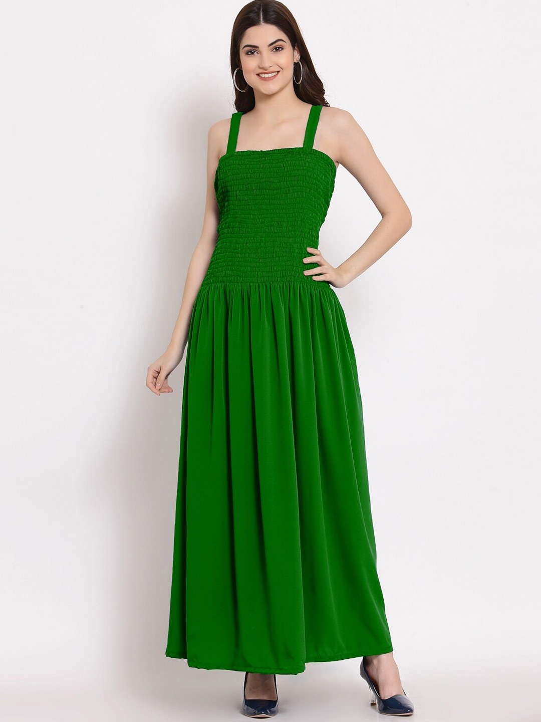 

PATRORNA Shoulder Strap Sleeveless Smocked Maxi Dress, Green