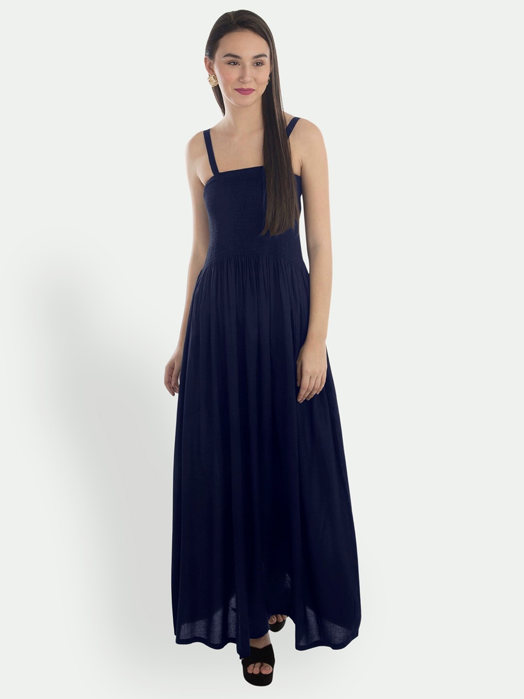 

PATRORNA Shoulder Strap Sleeveless Smocked Maxi Dress, Blue