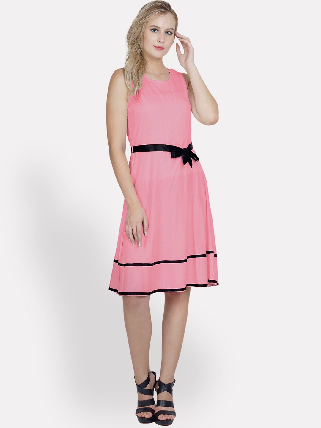 

PATRORNA Round Neck Sleeveless A-Line Dress, Pink