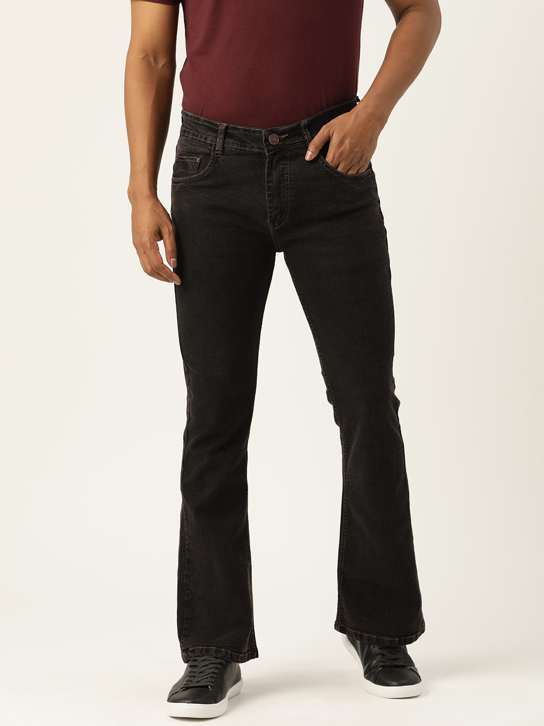 

PARIS HAMILTON Men Charcoal Bootcut Stretchable Jeans