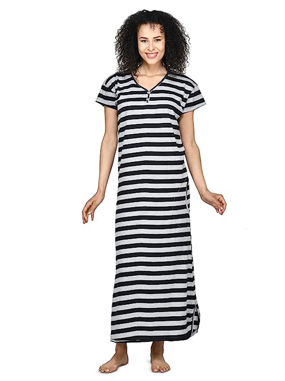 

Noty Striped V-Neck Maxi Nightdress, Black