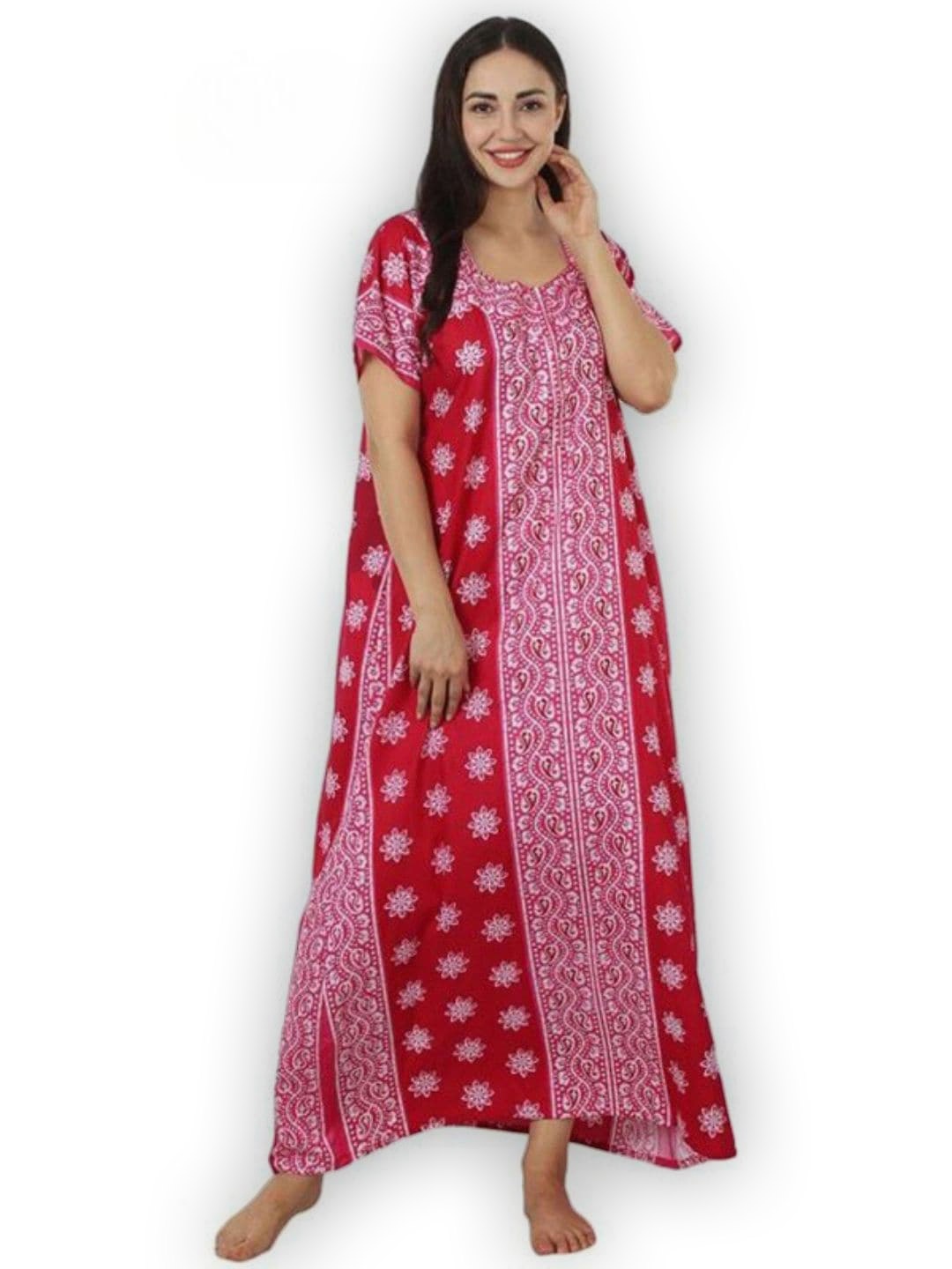 

Noty Ethnic Motifs Printed Maxi Nightdress, Red