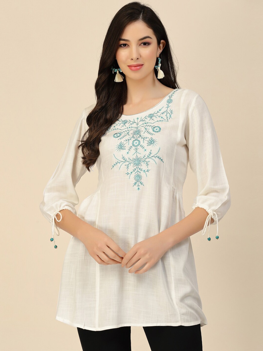 

Sangria Floral Embroidered A-Line Kurti, White