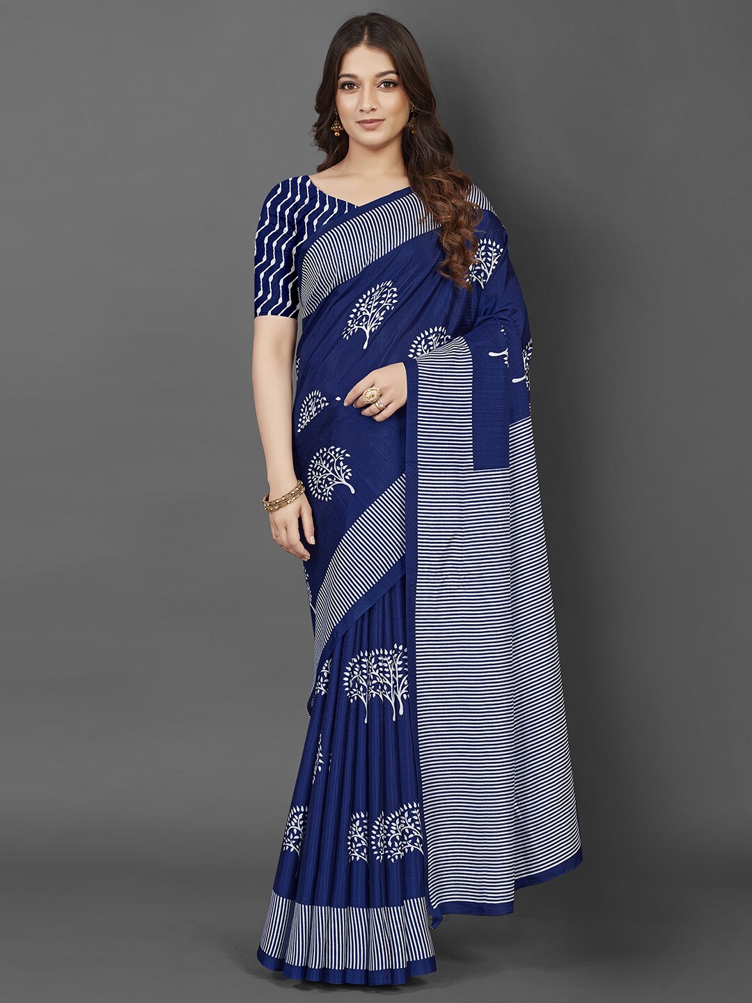 

Mitera Blue Ethnic Motif Printed Saree