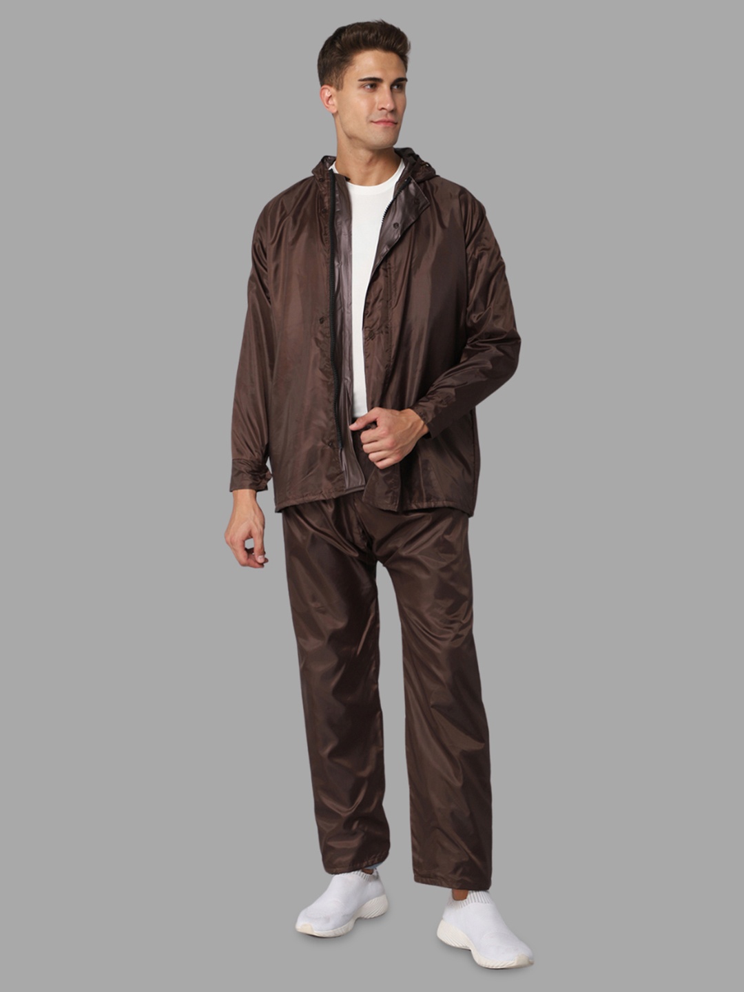 

THE CLOWNFISH Waterproof Reversible Double Layer With Hood Raincoat, Brown