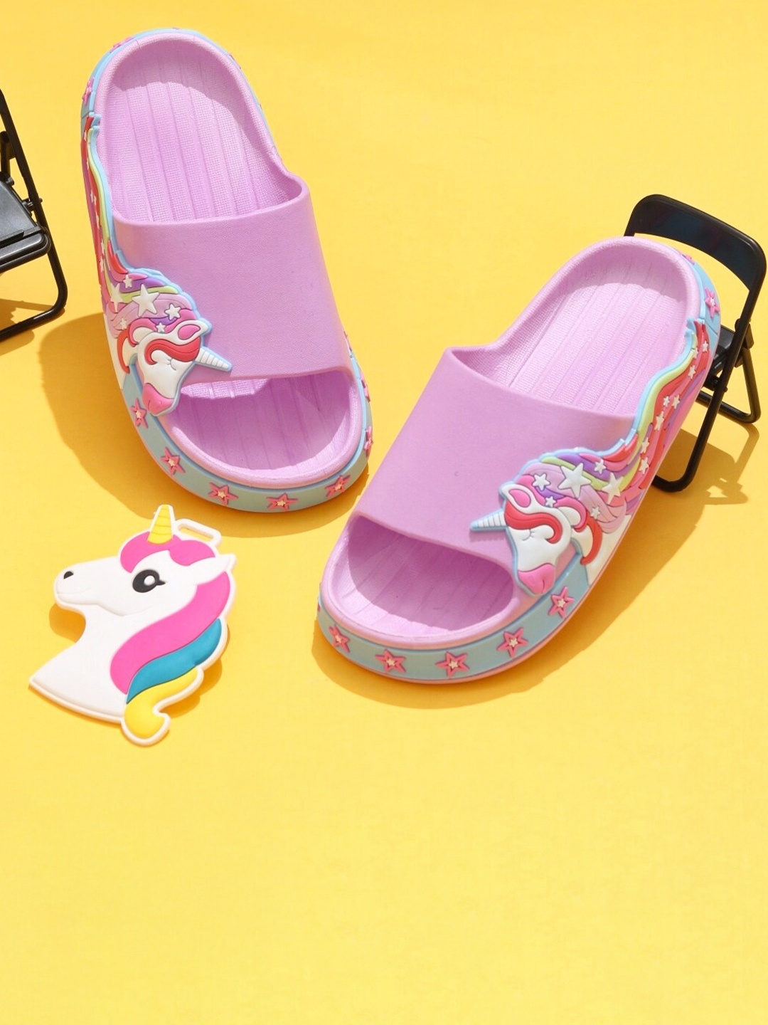 

Yellow Bee Girls Unicorn Embossed Rubber Sliders, Lavender