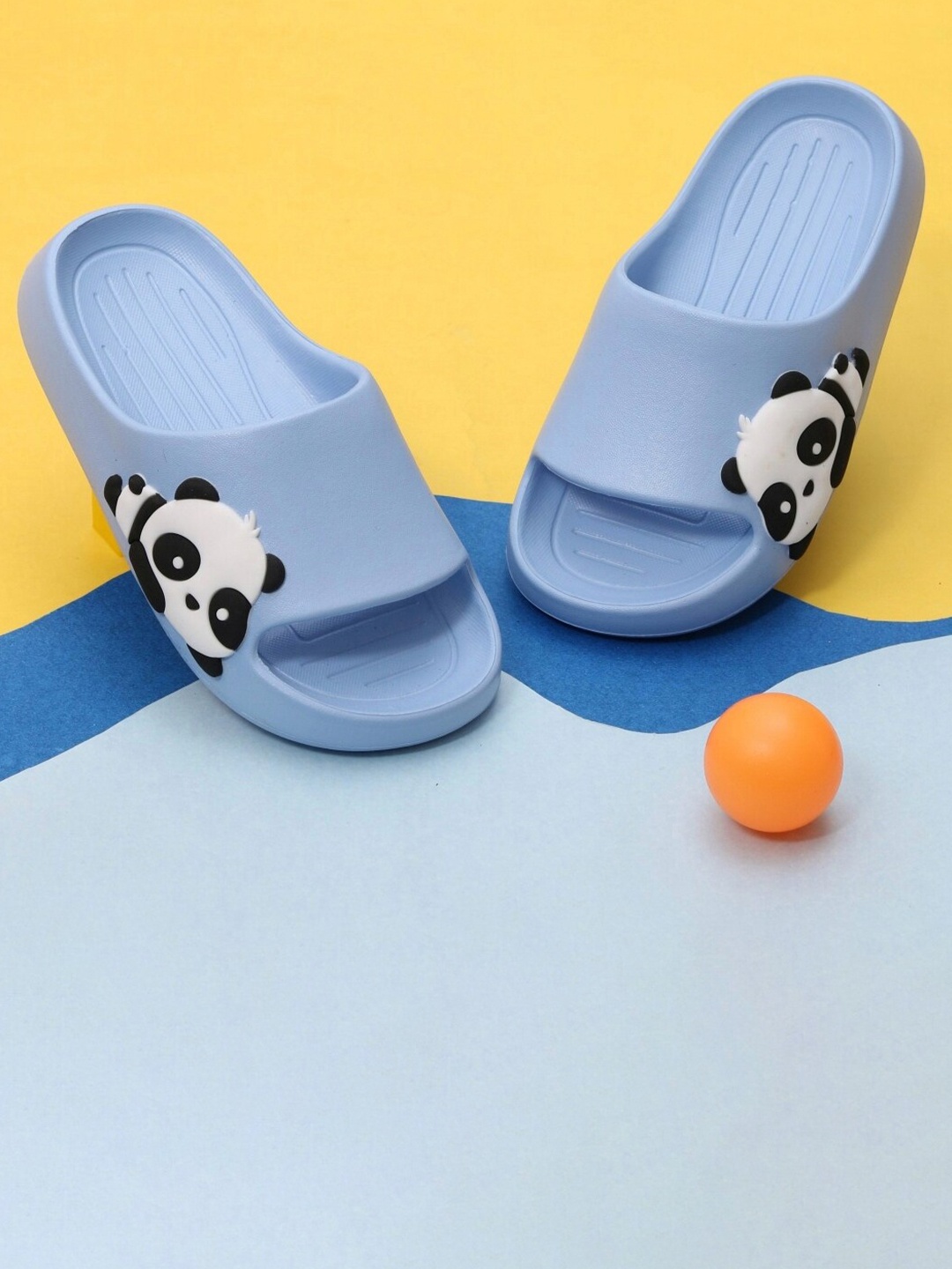 

Yellow Bee Girls Panda Embossed Rubber Sliders, Blue