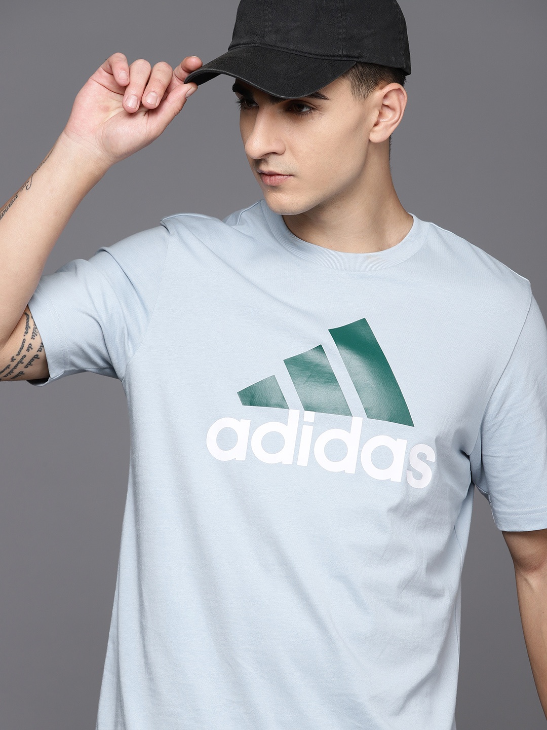 

ADIDAS Brand Logo Printed Pure Cotton Regular Fit BL SJ T-shirt, Blue