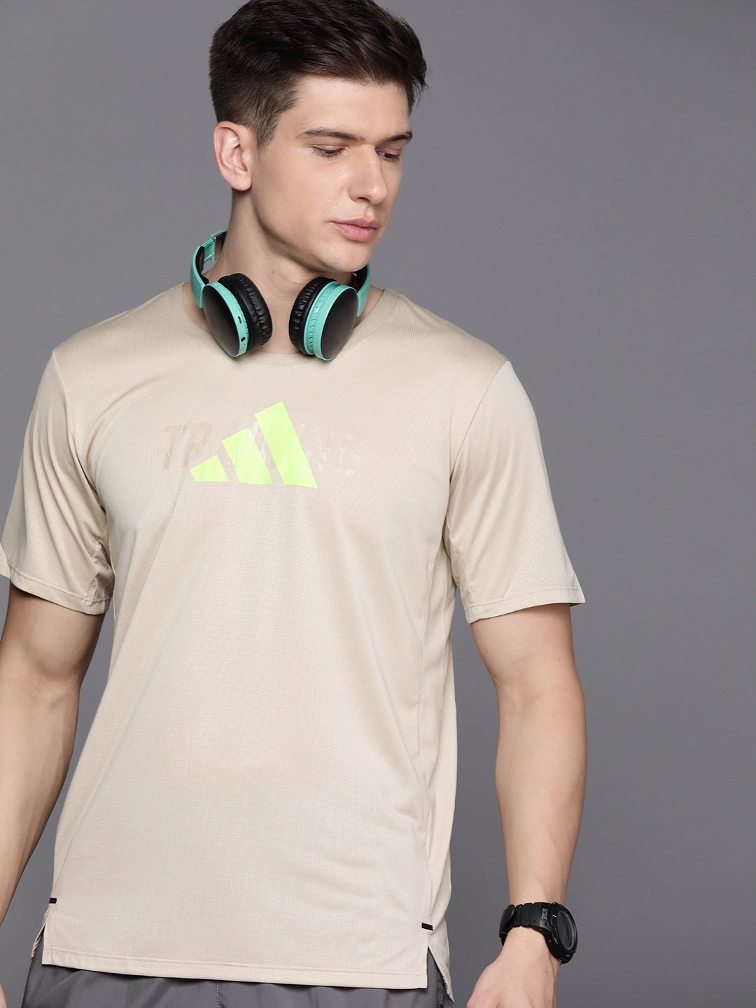 

ADIDAS Brand Logo D4M Printed Training T-shirt, Beige