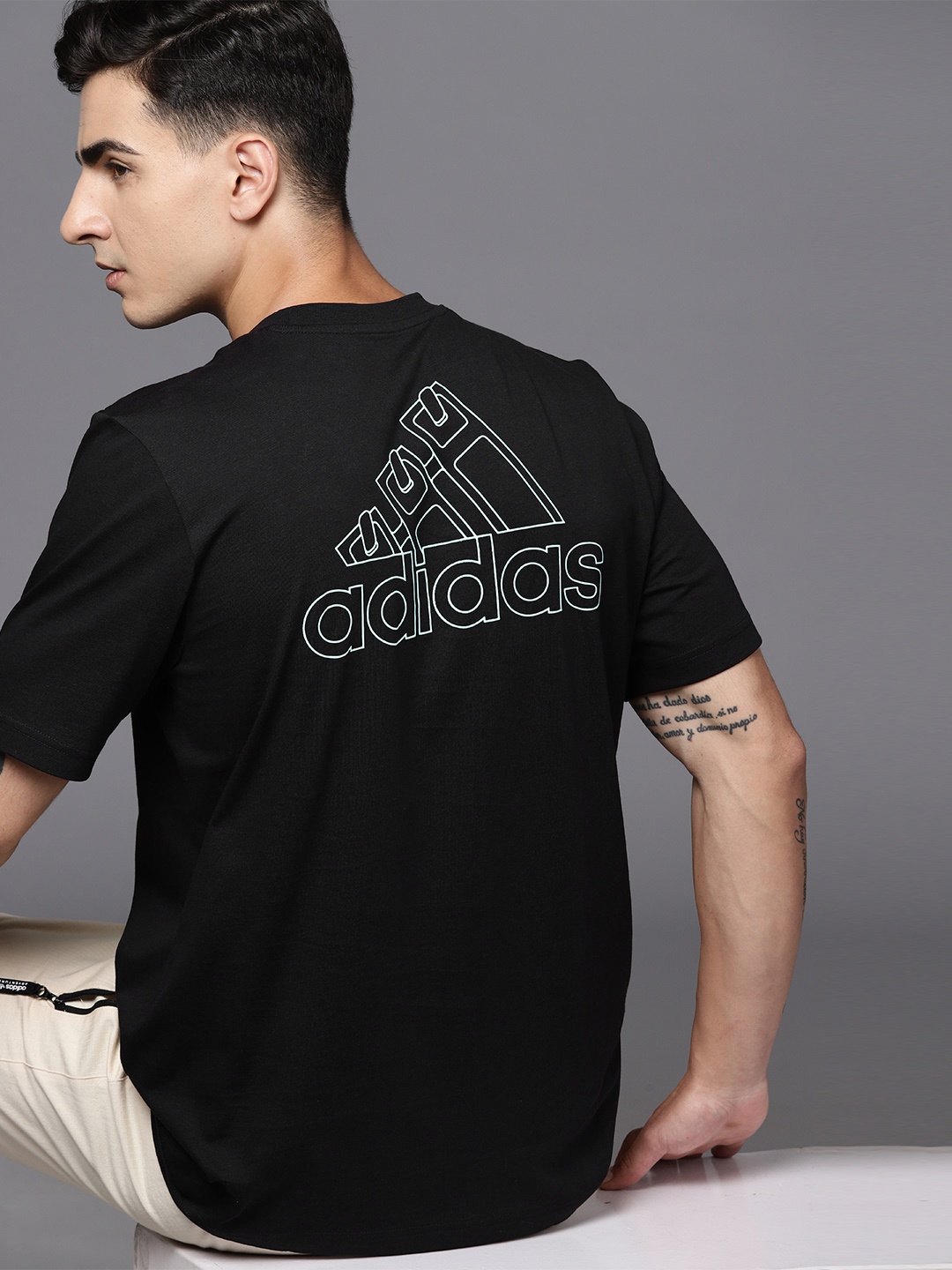 

ADIDAS Brand Logo Printed Pure Cotton UNDEN PKT T-shirt, Black
