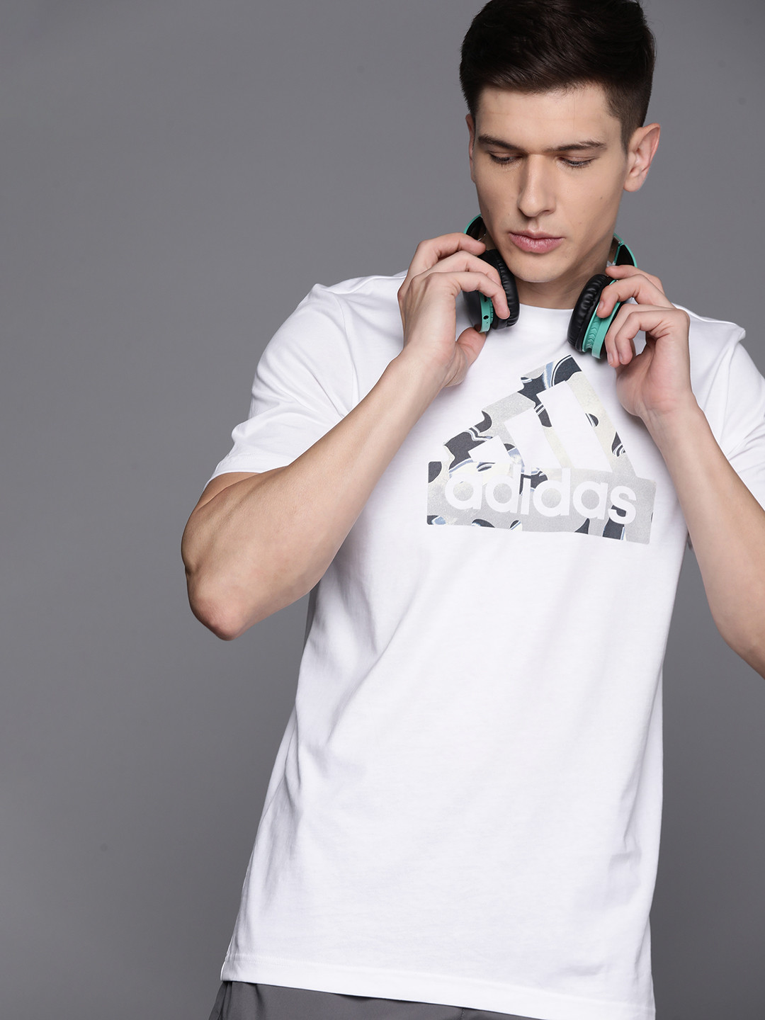 

ADIDAS Brand Logo Camouflage Printed Pure Cotton T-shirt, White