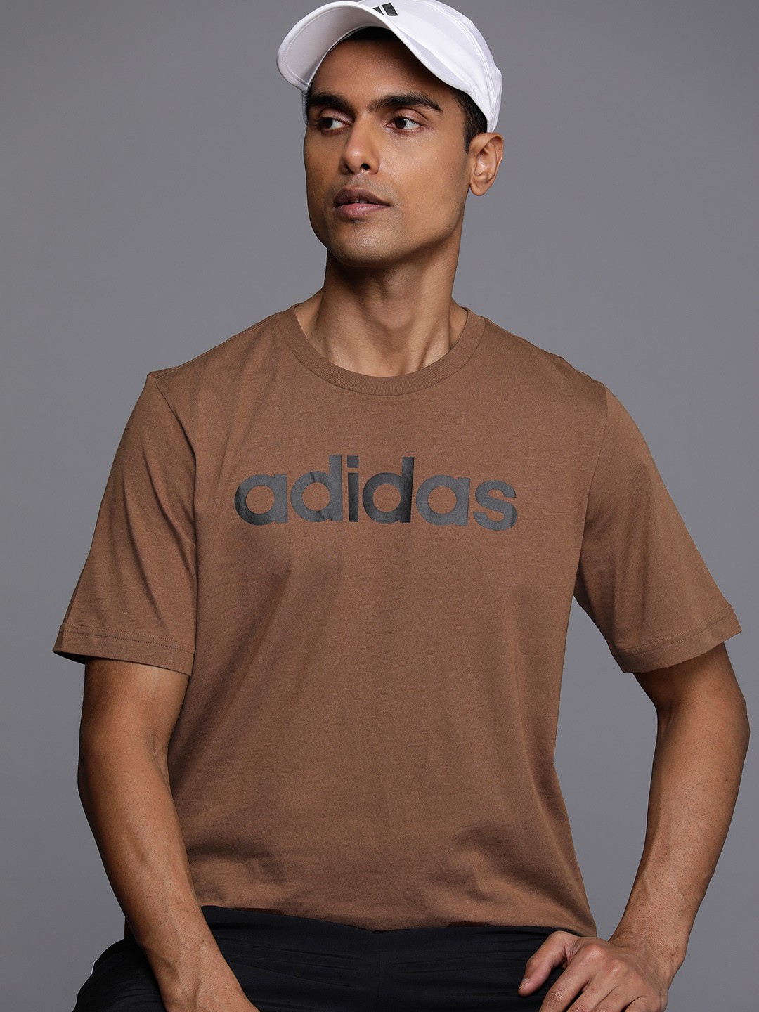 

ADIDAS Printed Essentials Single Jersey Linear Embroidered T-shirt, Brown