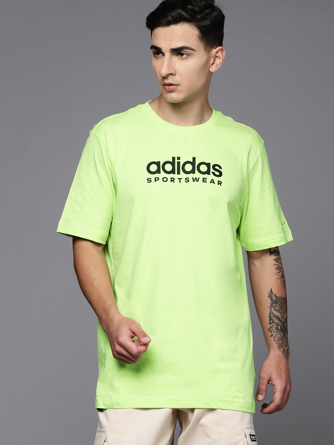 

ADIDAS Brand Logo Embroidered Pure Cotton Relaxed Fit ALL SZN G Sports T-shirt, Fluorescent green