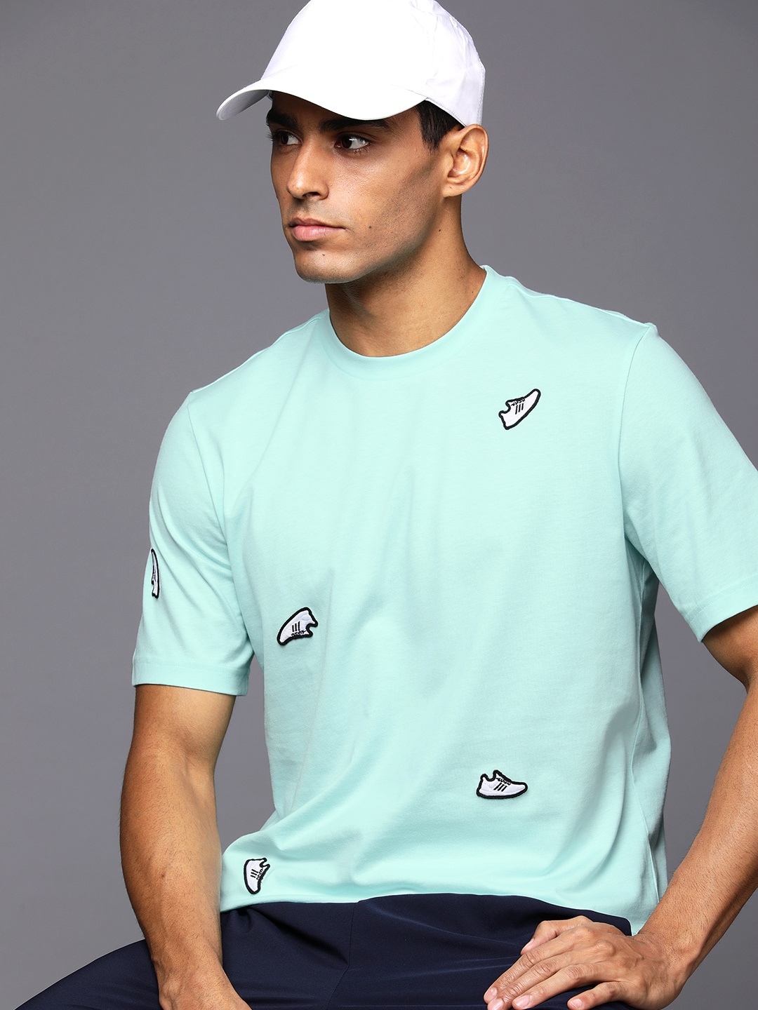 

ADIDAS Pure Cotton Applique Detail UNDEN T-shirt, Turquoise blue