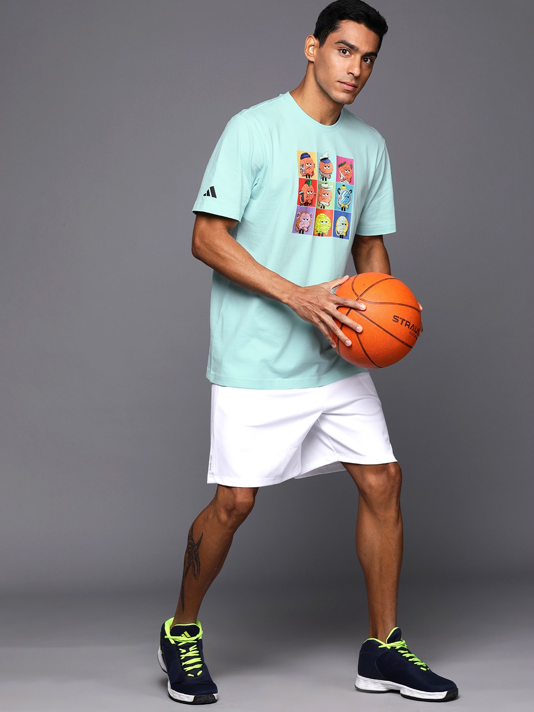 

ADIDAS Graphic Printed Pure Cotton Loose Fit Lil Stripe Meta Basketball T-shirt, Turquoise blue