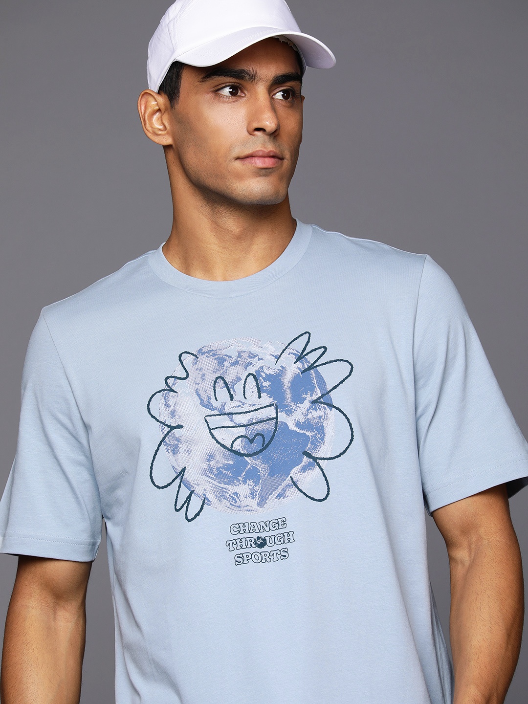 

ADIDAS Graphic Printed Change Earth Sports T-shirt, Blue
