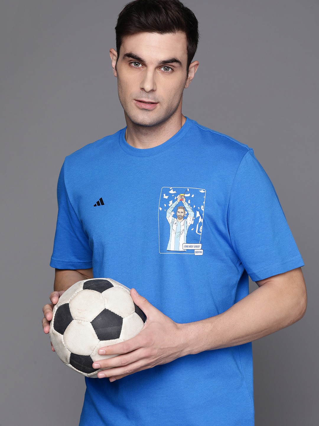 

ADIDAS Men Messi G T Printed Pure Cotton Football T-shirt, Blue