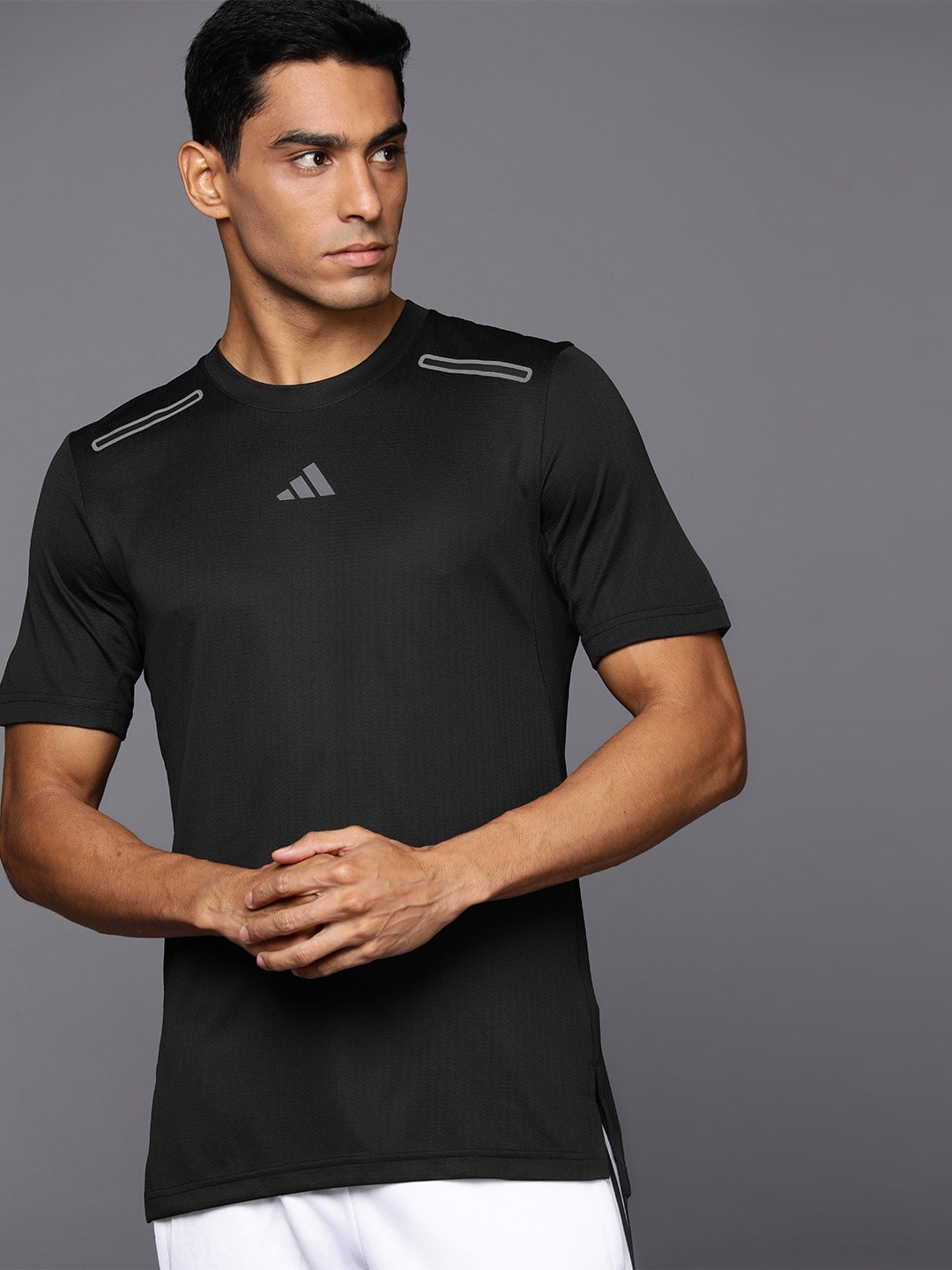 

ADIDAS Brand Logo Printed Detail Slim Fit HIIT ELV Training T-shirt, Black